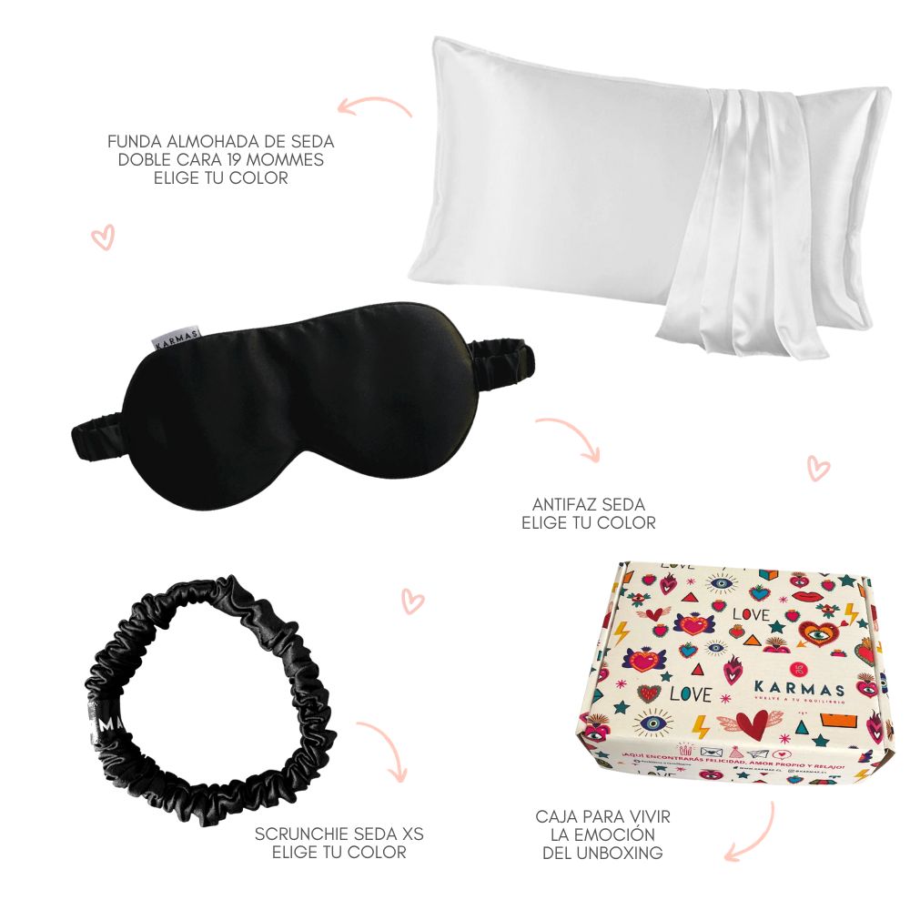 Caja Indispensables de Seda Mulberry | Funda doble cara seda, Antifaz y Scrunchie