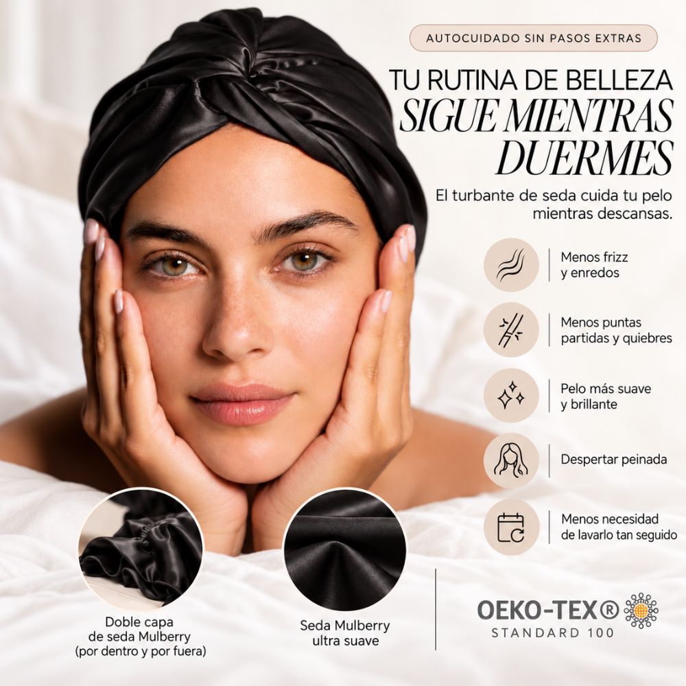 Gorro de seda para dormir (turbante) · doble capa · borde elasticado
