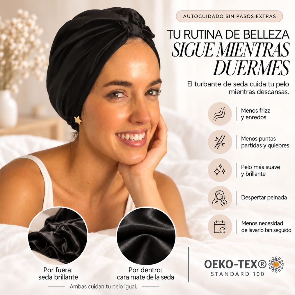 Gorro de seda para dormir (turbante) · una capa · borde elasticado